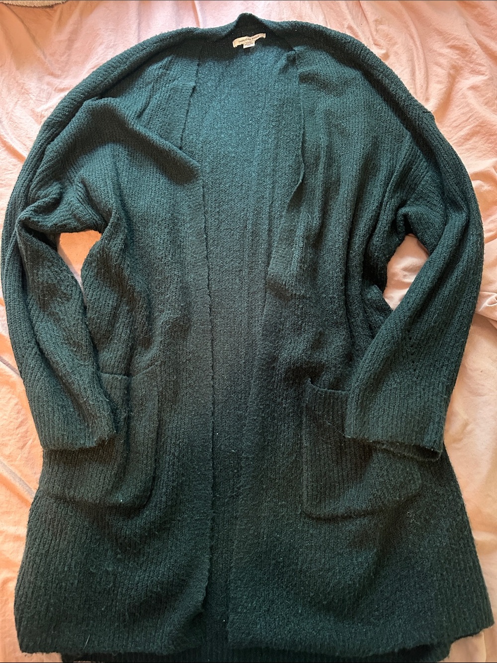 American Eagle Outfitters Forest Green Open-Front Ribbed Cardigan